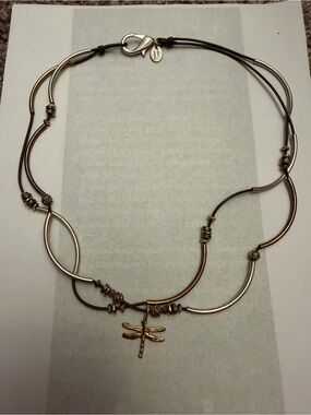 Lizzy James Convertible Dragonfly Wrap Bracelet Necklace Mixed Metal Leather